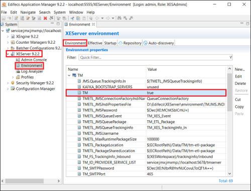 Edifecs Application Manager - Environments tab